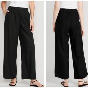 OLD NAVY Linen Wide Leg Pants Black Jack {3R38}